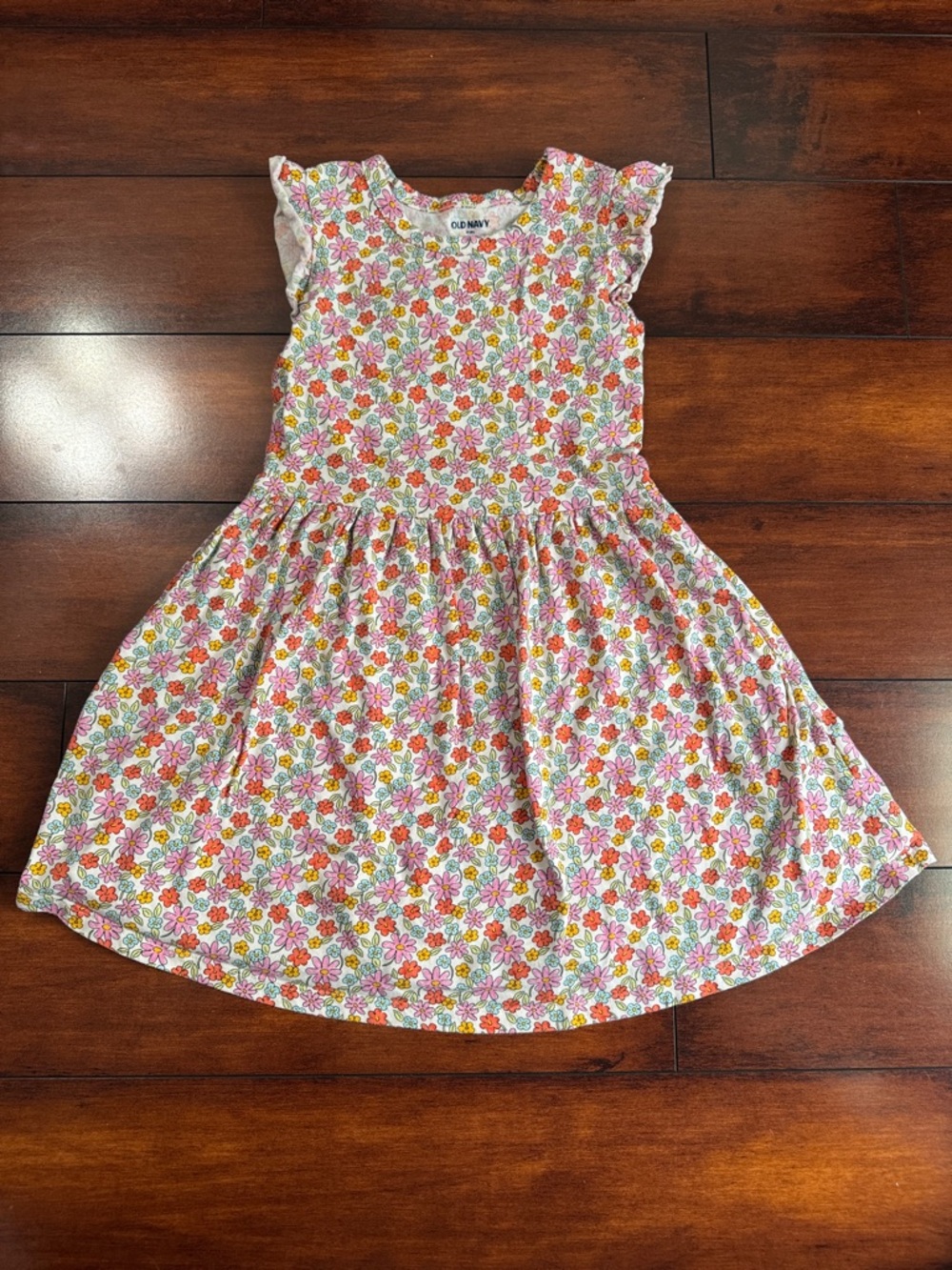 Old Navy White Floral Sundress with Pink and Orange Flowers